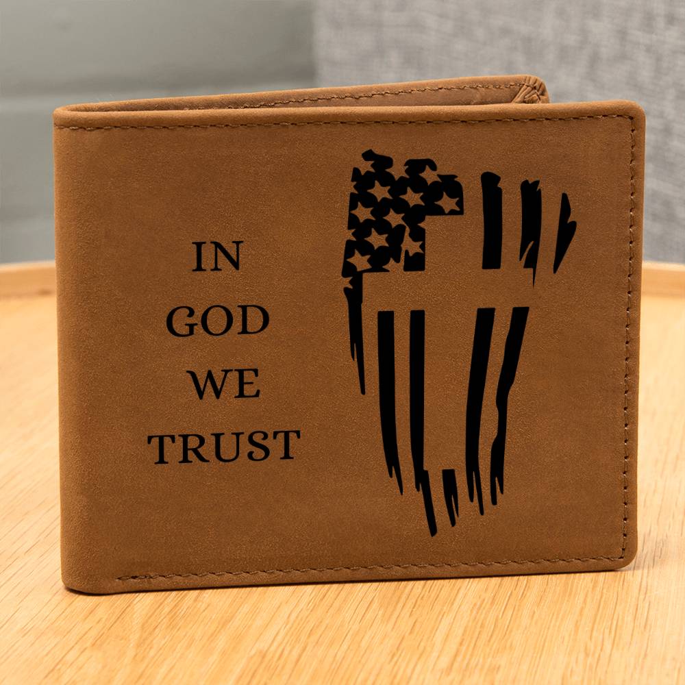 In God We Trust - Vintage Leather Wallet for Men - Wallet with American Flag Design - Perfect 4th of July Gift, Patriotic Leather Wallet