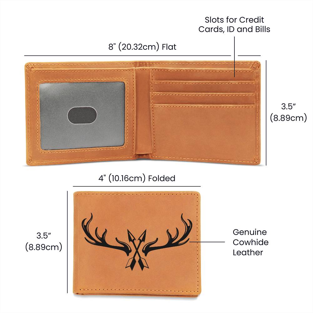 Customized Leather Wallet for Deer Hunting Enthusiasts - A Perfect Gift for Outdoorsmen, Bowhunting enthusiasts, Simply Antlers