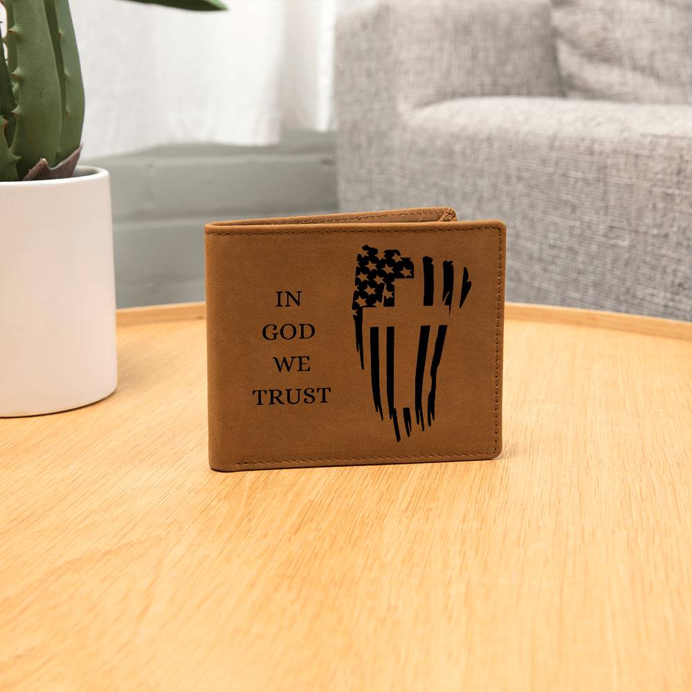 In God We Trust - Vintage Leather Wallet for Men - Wallet with American Flag Design - Perfect 4th of July Gift, Patriotic Leather Wallet