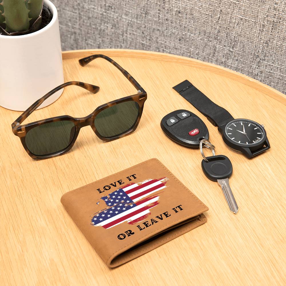 Love it or Leave it - Leather Wallet for Men - Wallet with American Flag Design - Perfect 4th of July Gift, Patriotic Leather Wallet