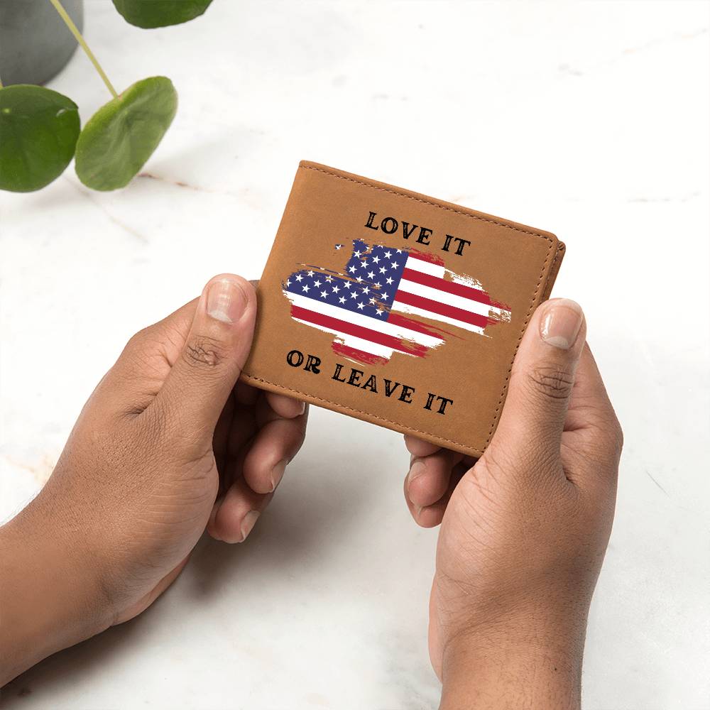 Love it or Leave it - Leather Wallet for Men - Wallet with American Flag Design - Perfect 4th of July Gift, Patriotic Leather Wallet