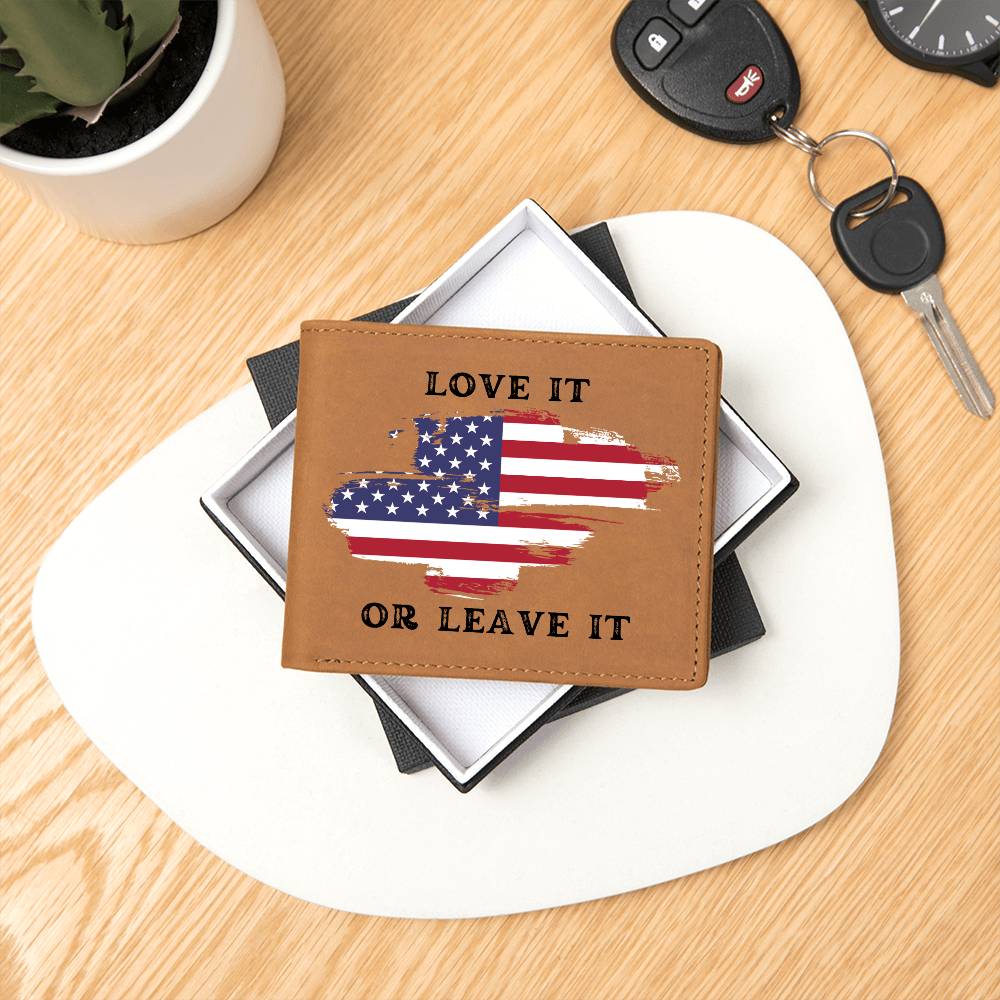 Love it or Leave it - Leather Wallet for Men - Wallet with American Flag Design - Perfect 4th of July Gift, Patriotic Leather Wallet