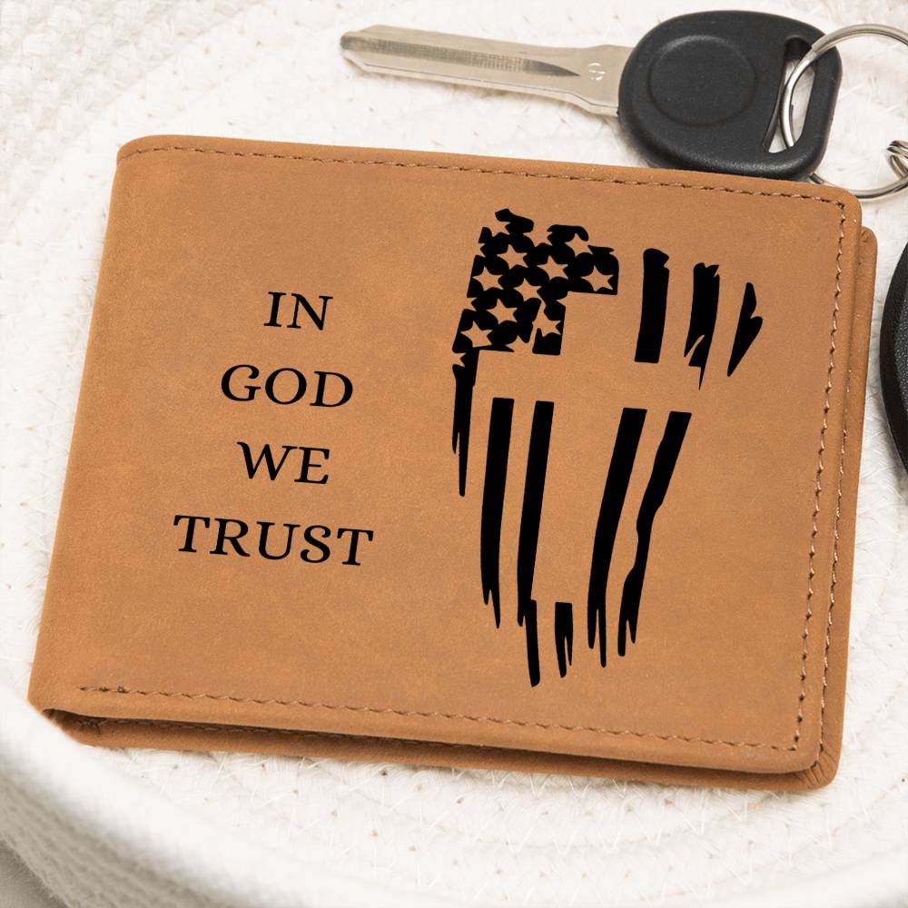 In God We Trust - Vintage Leather Wallet for Men - Wallet with American Flag Design - Perfect 4th of July Gift, Patriotic Leather Wallet