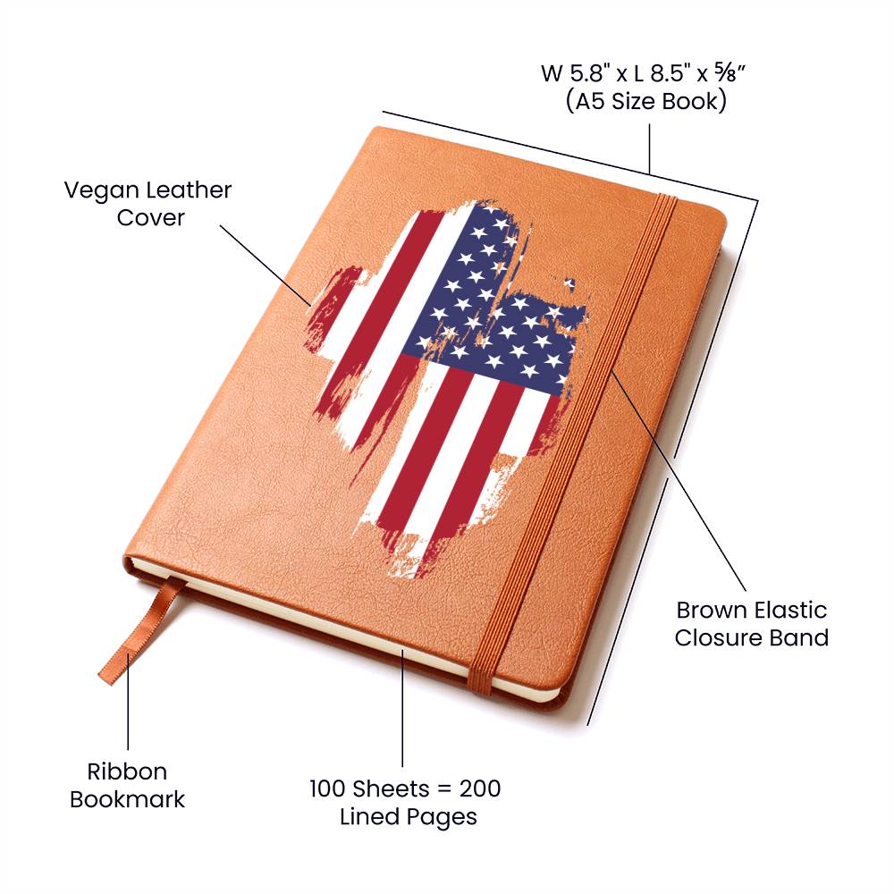 American Flag Journal made of Vegan Leather with 200 lined pages for your personal notes, music, prayers or reminders