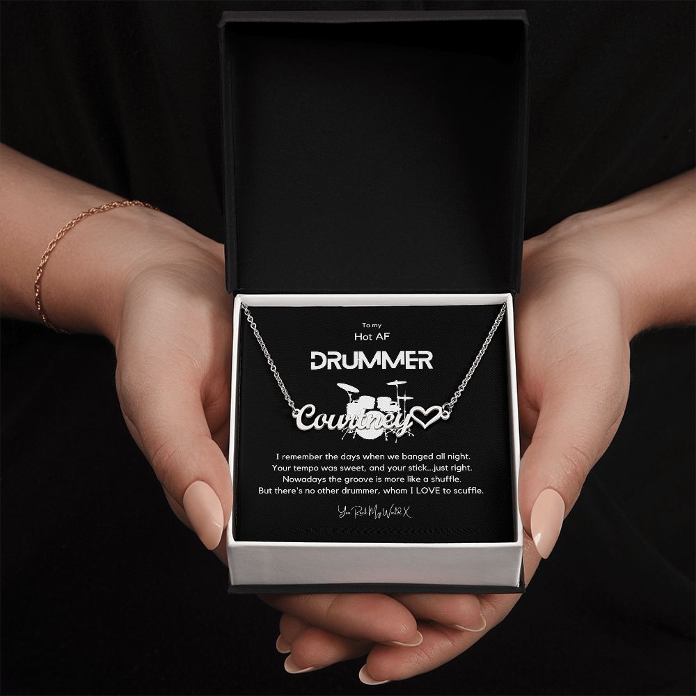 Hot AF Drummer - Monogram Necklace with Heart