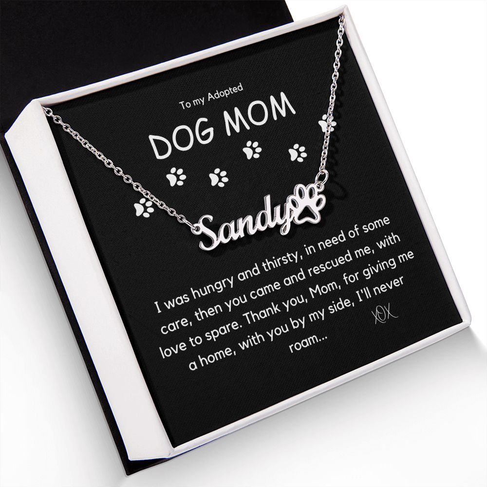 Adopted Dog Mom - Personalized Name Necklace with Pet Paw, 14k Yellow Gold finish