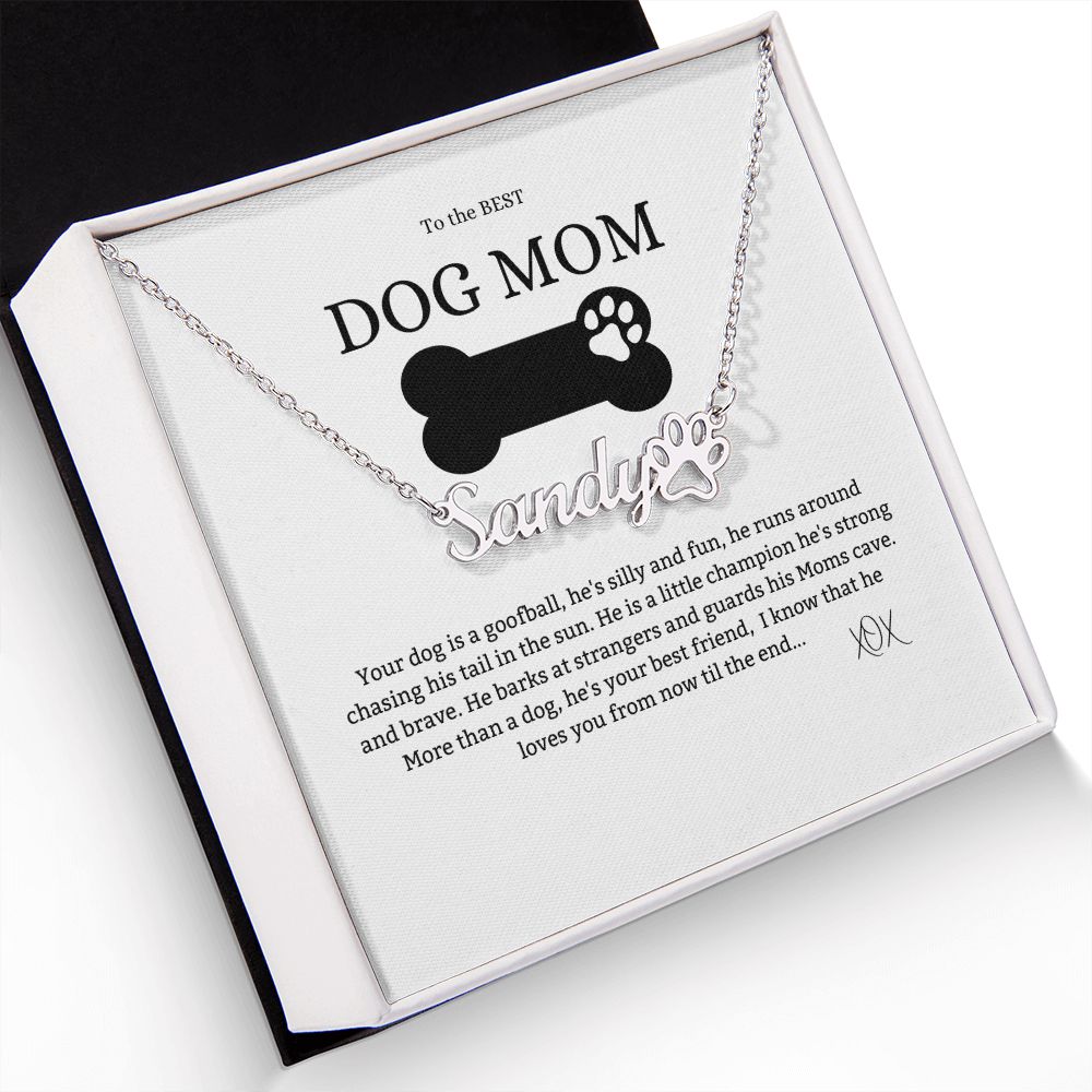 Best Dog Mom - Adjustable 18K Yellow Gold finish Necklace with Customized Name and a Pet Paw