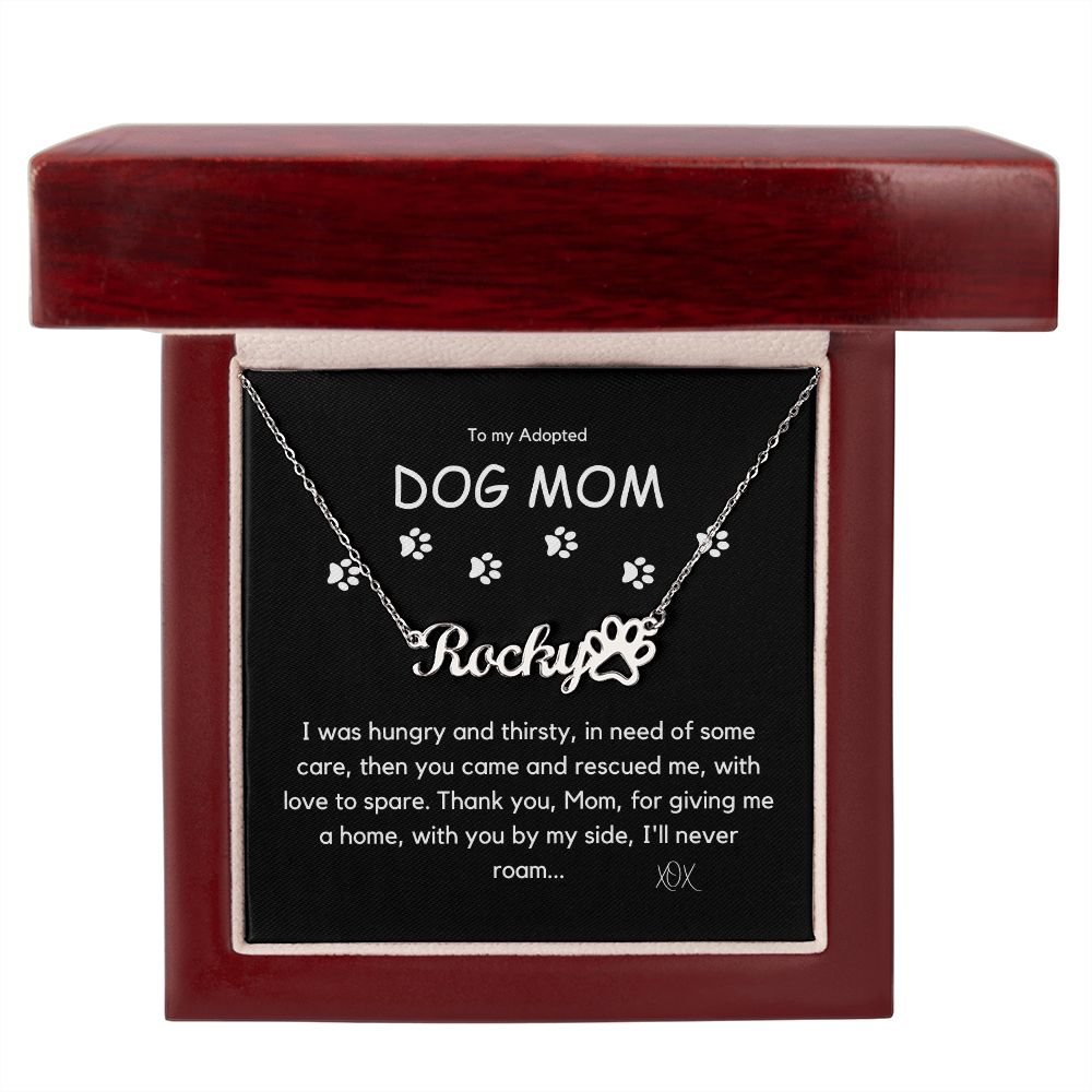 Adopted Dog Mom - Personalized Name Necklace with Pet Paw, 14k Yellow Gold finish