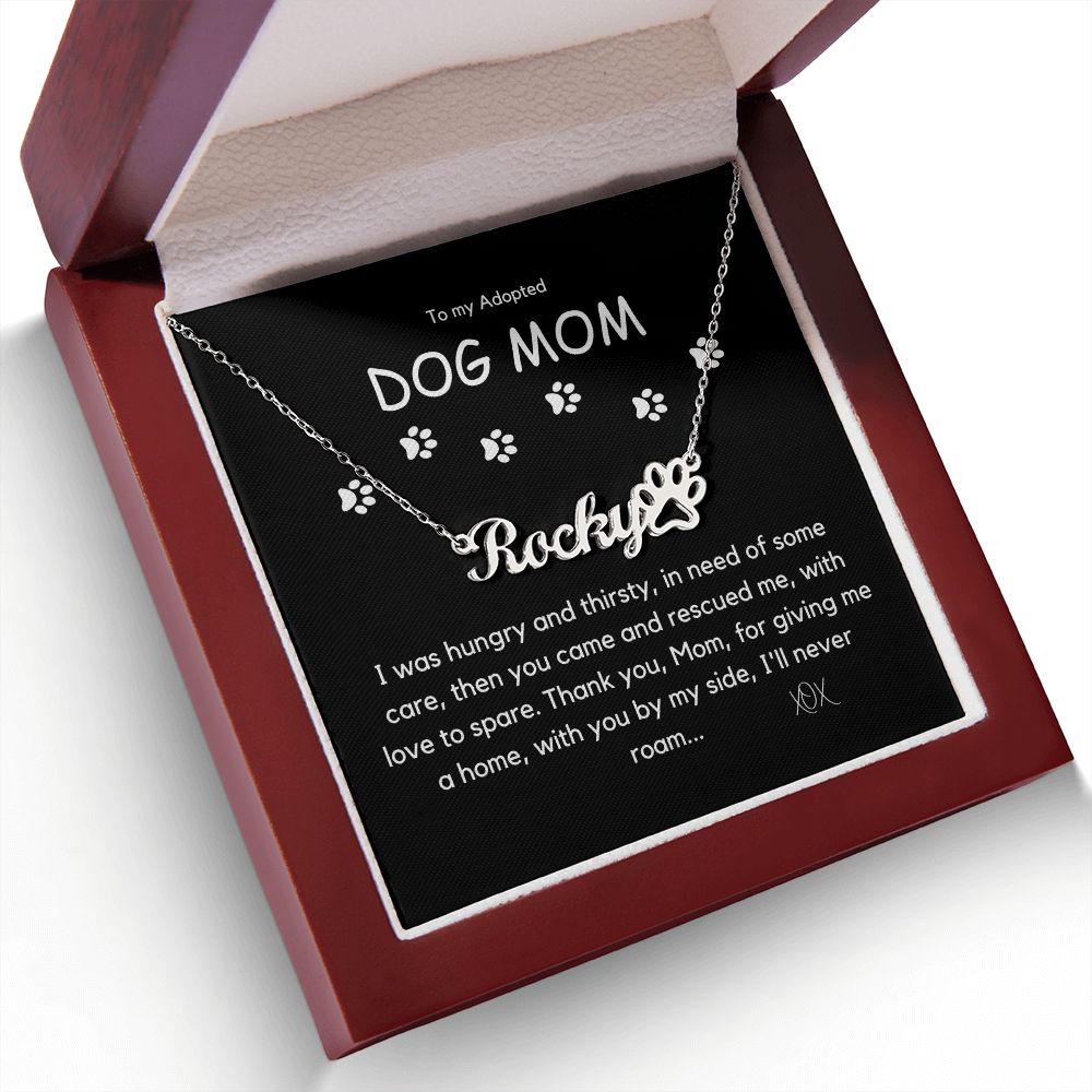 Adopted Dog Mom - Personalized Name Necklace with Pet Paw, 14k Yellow Gold finish