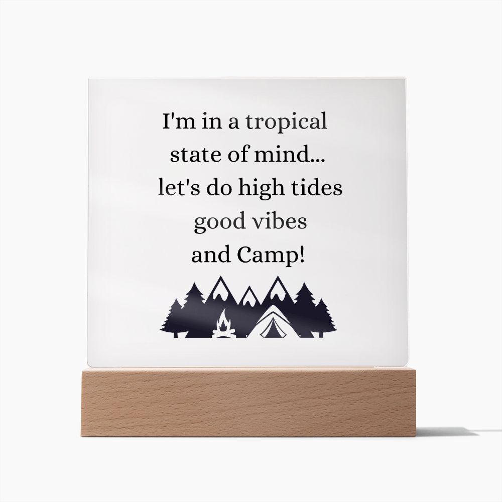 Good Vibes Camping Themed Multi-colored LED Night Light for your Office, Bar, Bedside or Mantle Piece