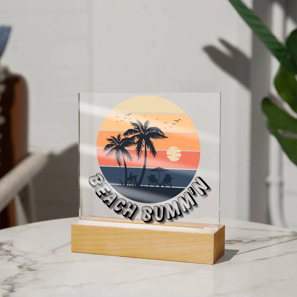 Embrace the Tranquility of Serene Sands - Beach Bum LED Acrylic Plaque for Bar, Bedroom, or Office