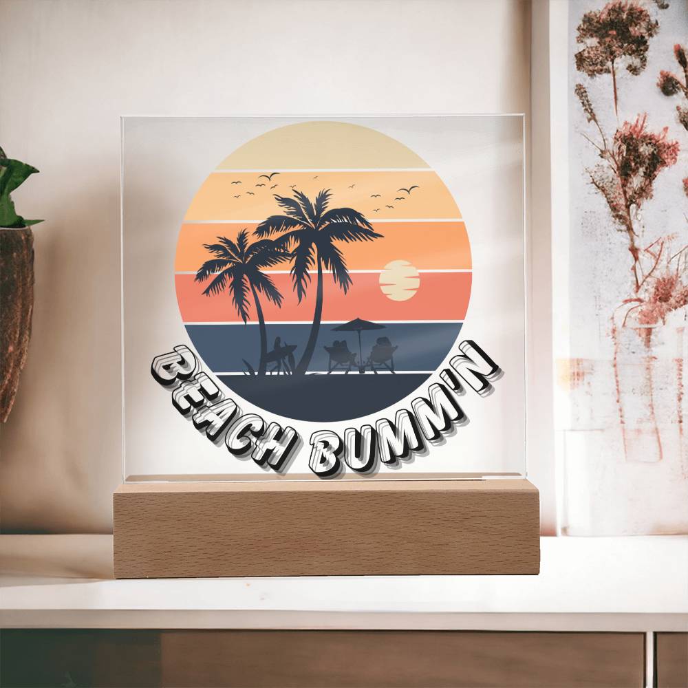 Embrace the Tranquility of Serene Sands - Beach Bum LED Acrylic Plaque for Bar, Bedroom, or Office
