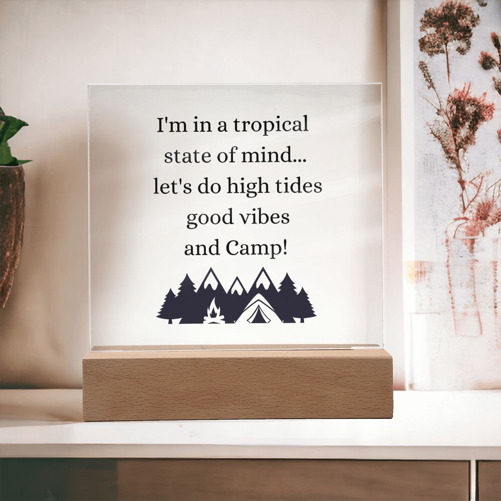 Good Vibes Camping Themed Multi-colored LED Night Light for your Office, Bar, Bedside or Mantle Piece