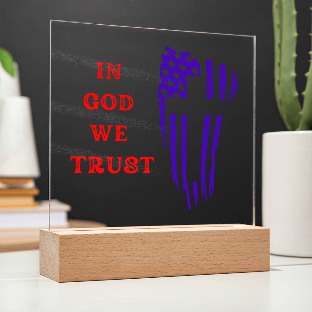 Patriotic Plaque, In God We Trust, Multi-colored LED Night Light for your Office, Bar for birthday or 4th July