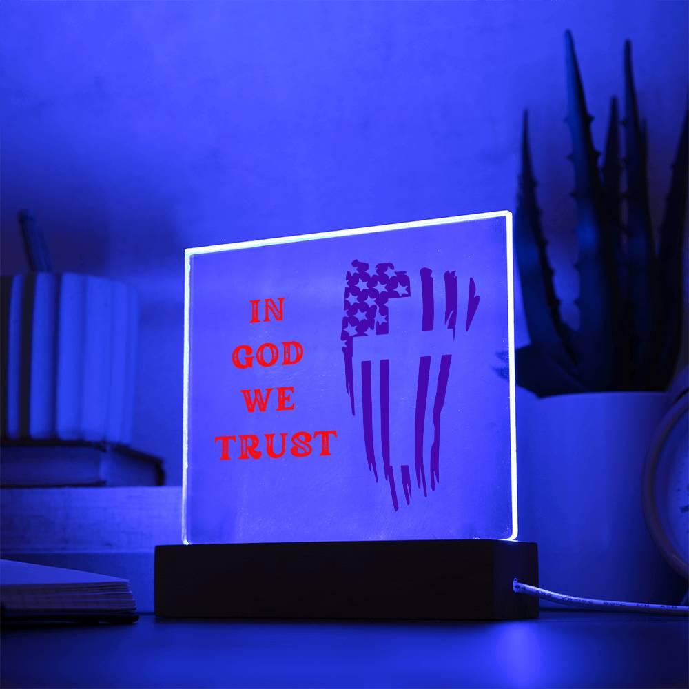 Patriotic Plaque, In God We Trust, Multi-colored LED Night Light for your Office, Bar for birthday or 4th July