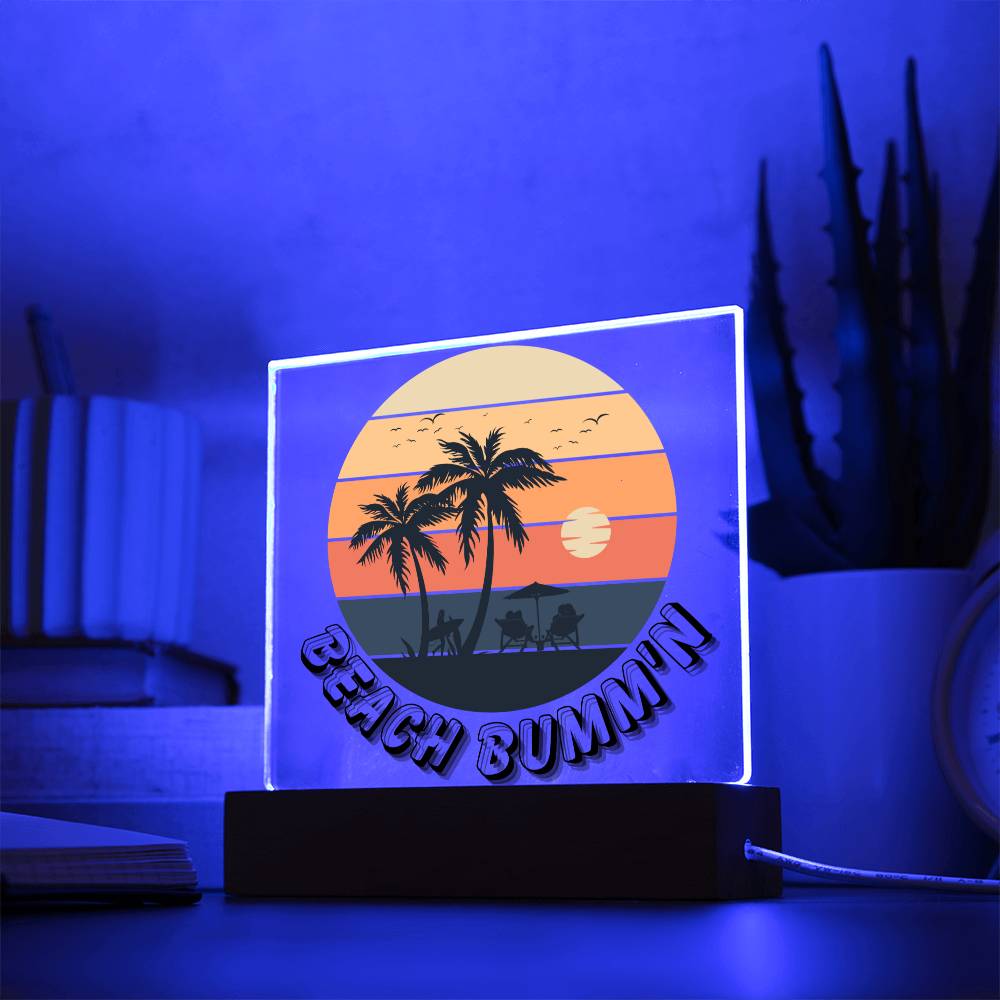 Embrace the Tranquility of Serene Sands - Beach Bum LED Acrylic Plaque for Bar, Bedroom, or Office