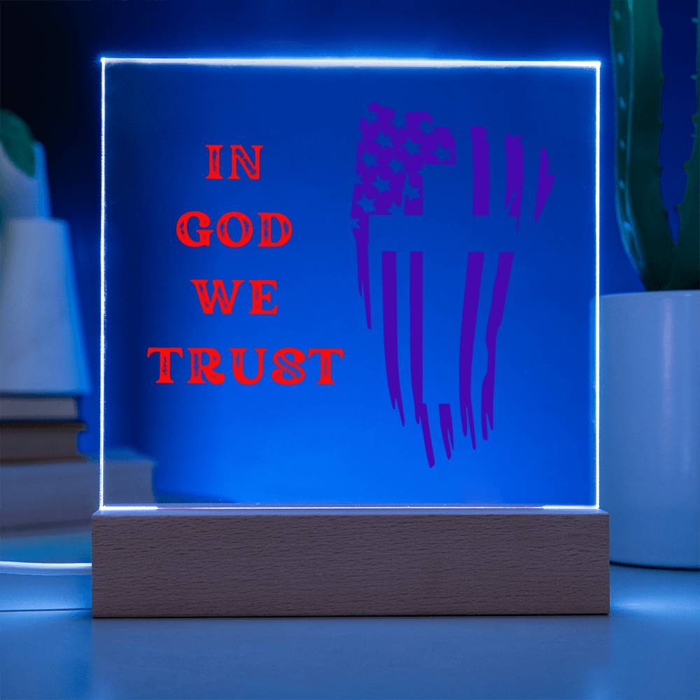 Patriotic Plaque, In God We Trust, Multi-colored LED Night Light for your Office, Bar for birthday or 4th July