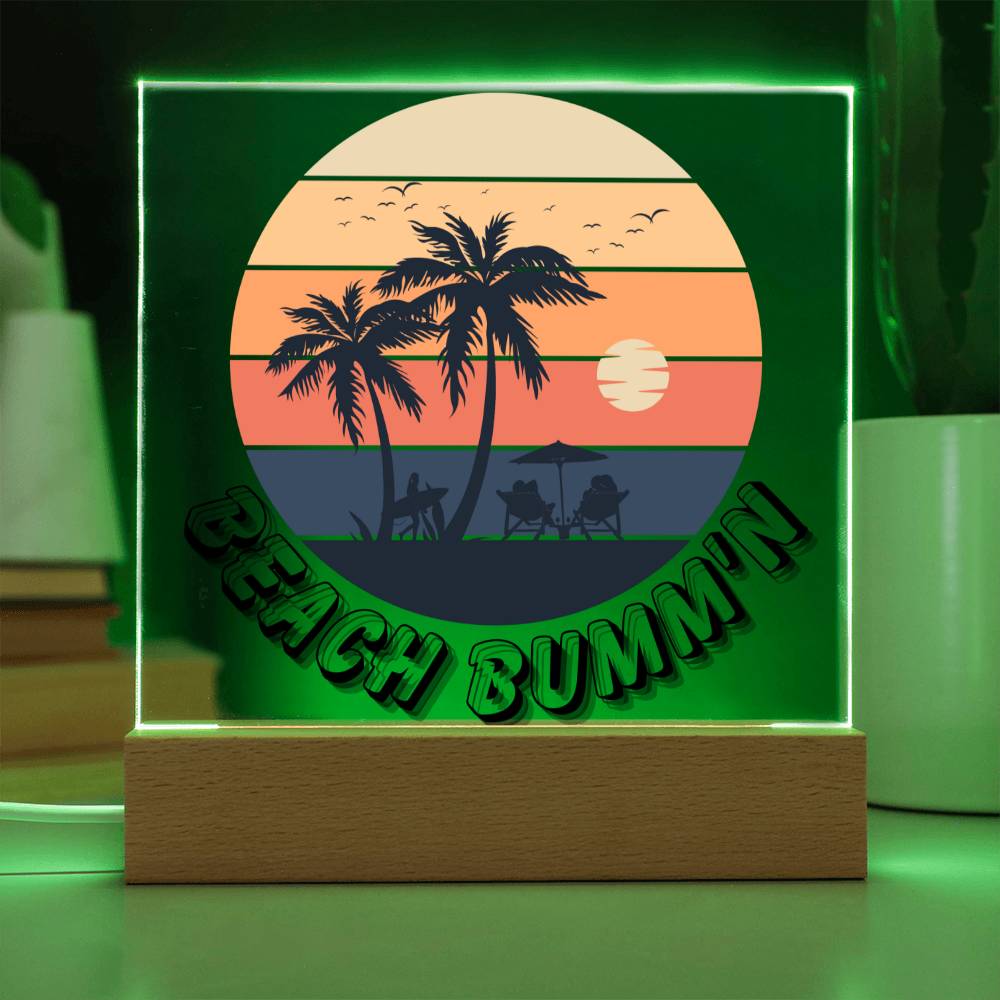 Embrace the Tranquility of Serene Sands - Beach Bum LED Acrylic Plaque for Bar, Bedroom, or Office
