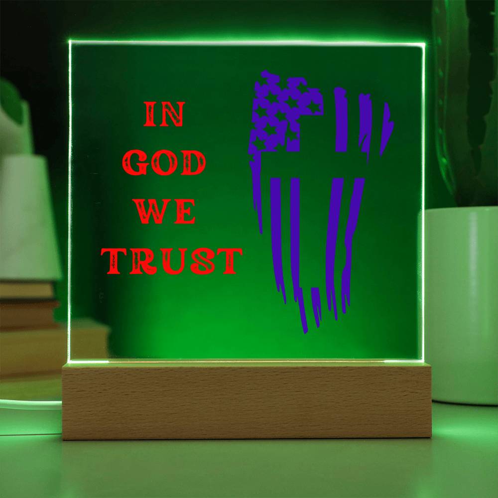 Patriotic Plaque, In God We Trust, Multi-colored LED Night Light for your Office, Bar for birthday or 4th July