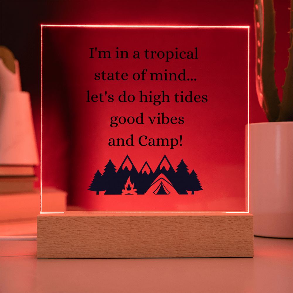 Good Vibes Camping Themed Multi-colored LED Night Light for your Office, Bar, Bedside or Mantle Piece