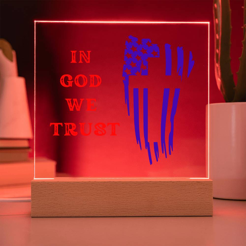Patriotic Plaque, In God We Trust, Multi-colored LED Night Light for your Office, Bar for birthday or 4th July