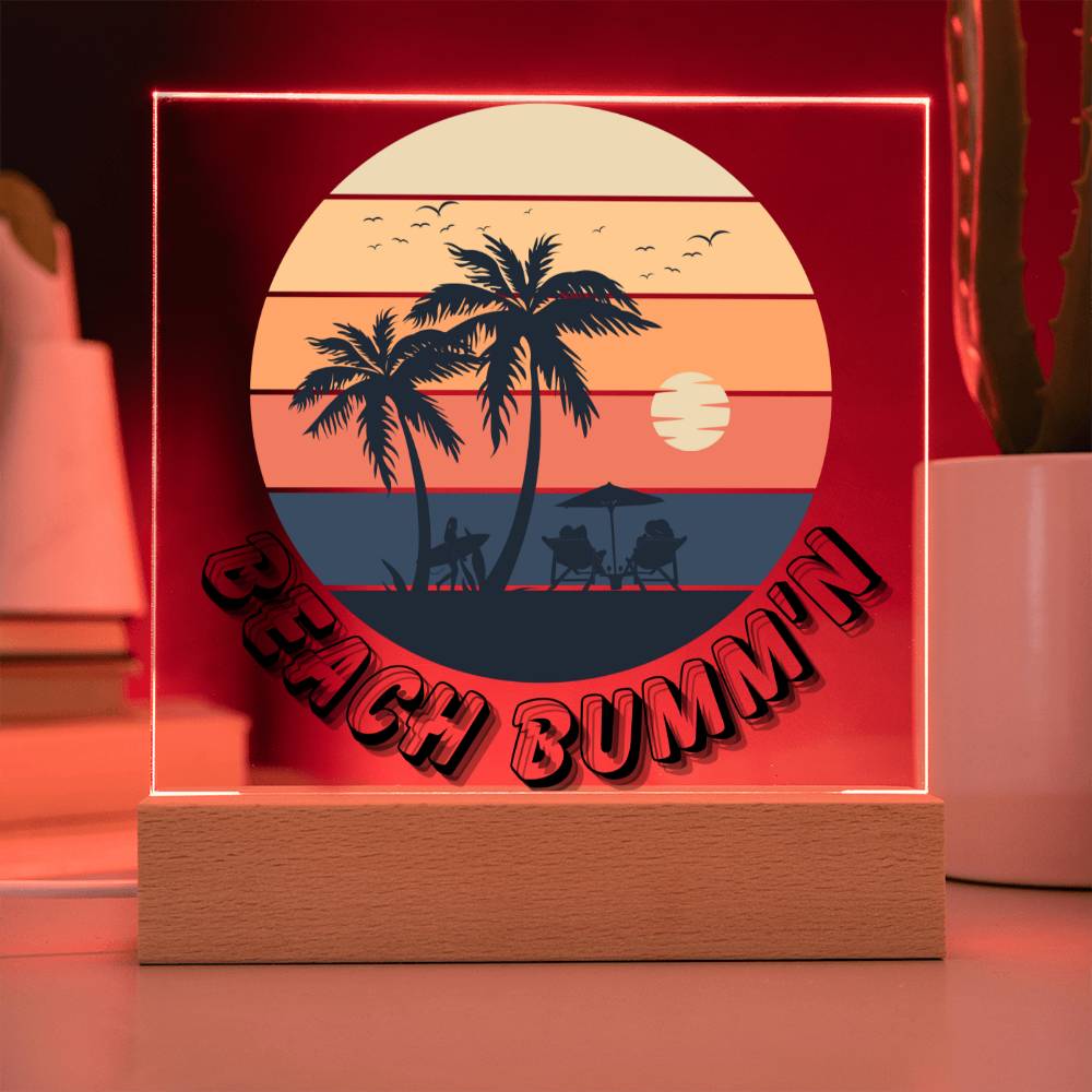 Embrace the Tranquility of Serene Sands - Beach Bum LED Acrylic Plaque for Bar, Bedroom, or Office