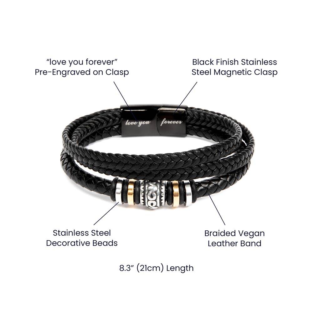 Stylish Personalized Dad Birthday Gift - Engraved Stainless Steel and Leather Bracelet with Heartfelt Message - Surprise Your Dad with a Unique Lacrosse and Humorous Present on His Special Day!,