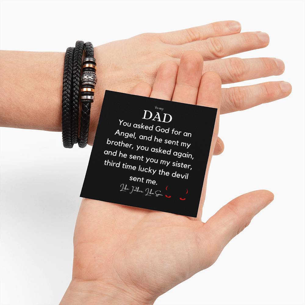 Meaningful Fathers Day Gift - Dad Stainless Steel Bracelet with Engraved Inspirational Words and Vegan Leather Strap - A Heartfelt Gift for Your Beloved Dad