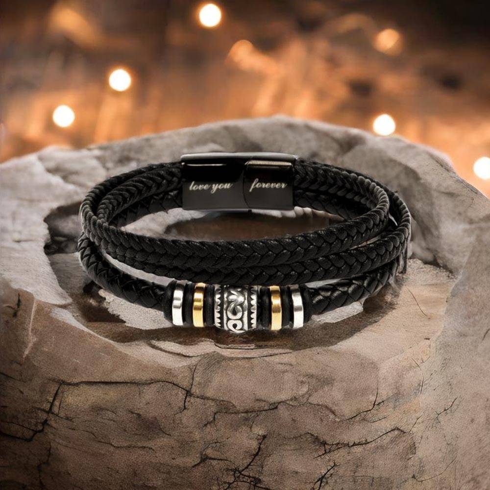Stylish Personalized Dad Birthday Gift - Engraved Stainless Steel and Leather Bracelet with Heartfelt Message - Surprise Your Dad with a Unique Lacrosse and Humorous Present on His Special Day!,