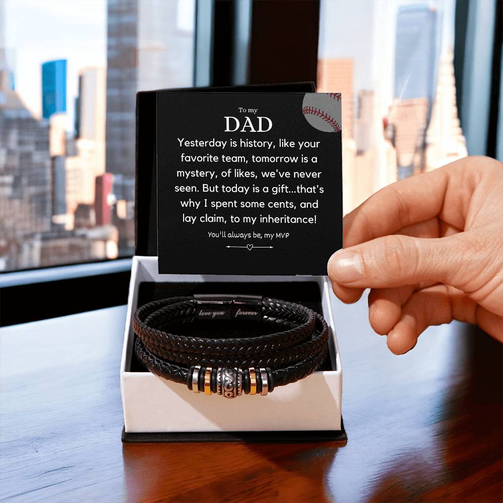 Meaningful Birthday or Fathers Day Gift - Stainless Steel Bracelet with Engraved Loving Quote from Daughter, Son or Step Kids