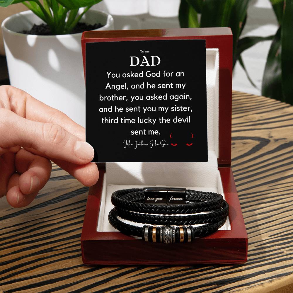 Meaningful Fathers Day Gift - Dad Stainless Steel Bracelet with Engraved Inspirational Words and Vegan Leather Strap - A Heartfelt Gift for Your Beloved Dad