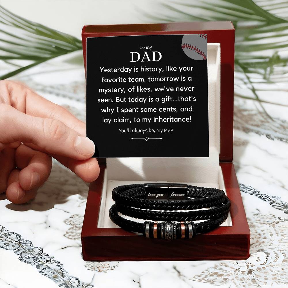 Meaningful Birthday or Fathers Day Gift - Stainless Steel Bracelet with Engraved Loving Quote from Daughter, Son or Step Kids