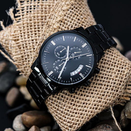 For that Special Man in your Life - Customizable Engraved Black Chronograph Watch