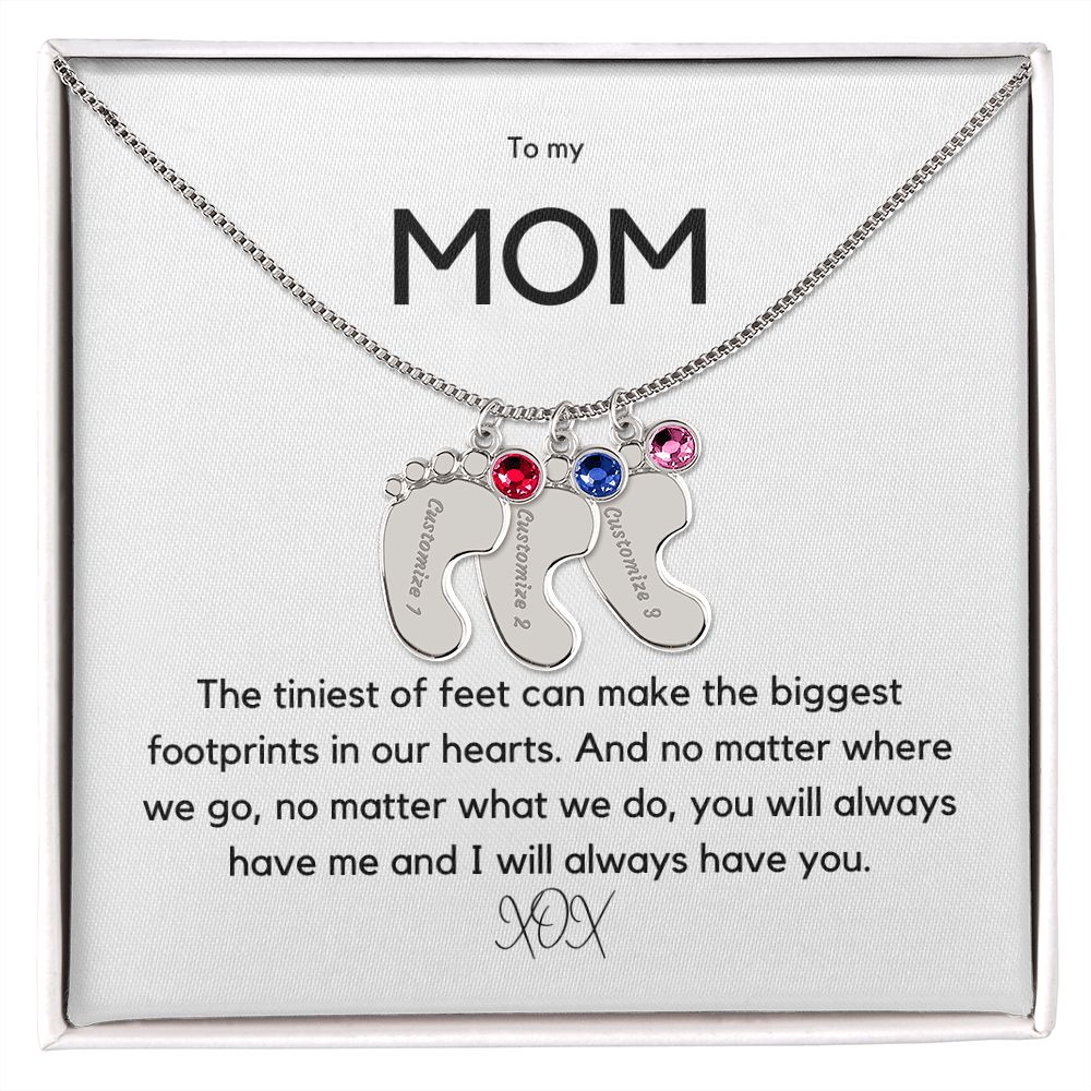 Footprints in our Hearts - Customized Necklace and Birthstones