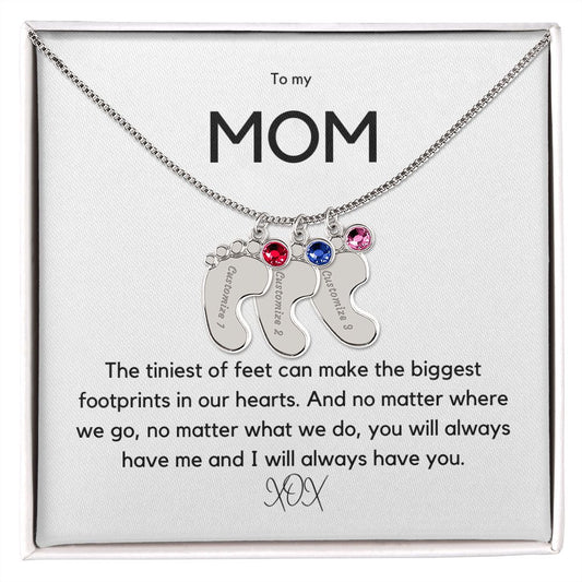 Footprints in our Hearts - Customized Necklace and Birthstones