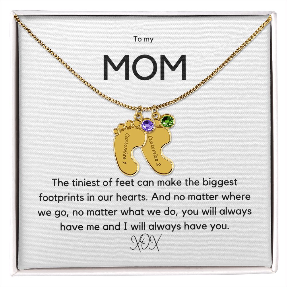 Footprints in our Hearts - Customized Necklace and Birthstones