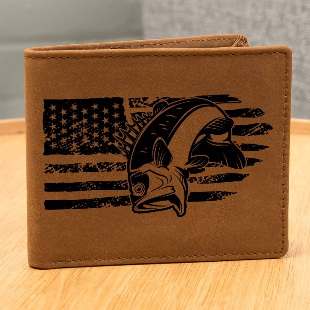 Bass with American Flag Genuine Leathers Mens Wallet, Catch this Fisherman's Gift while you can