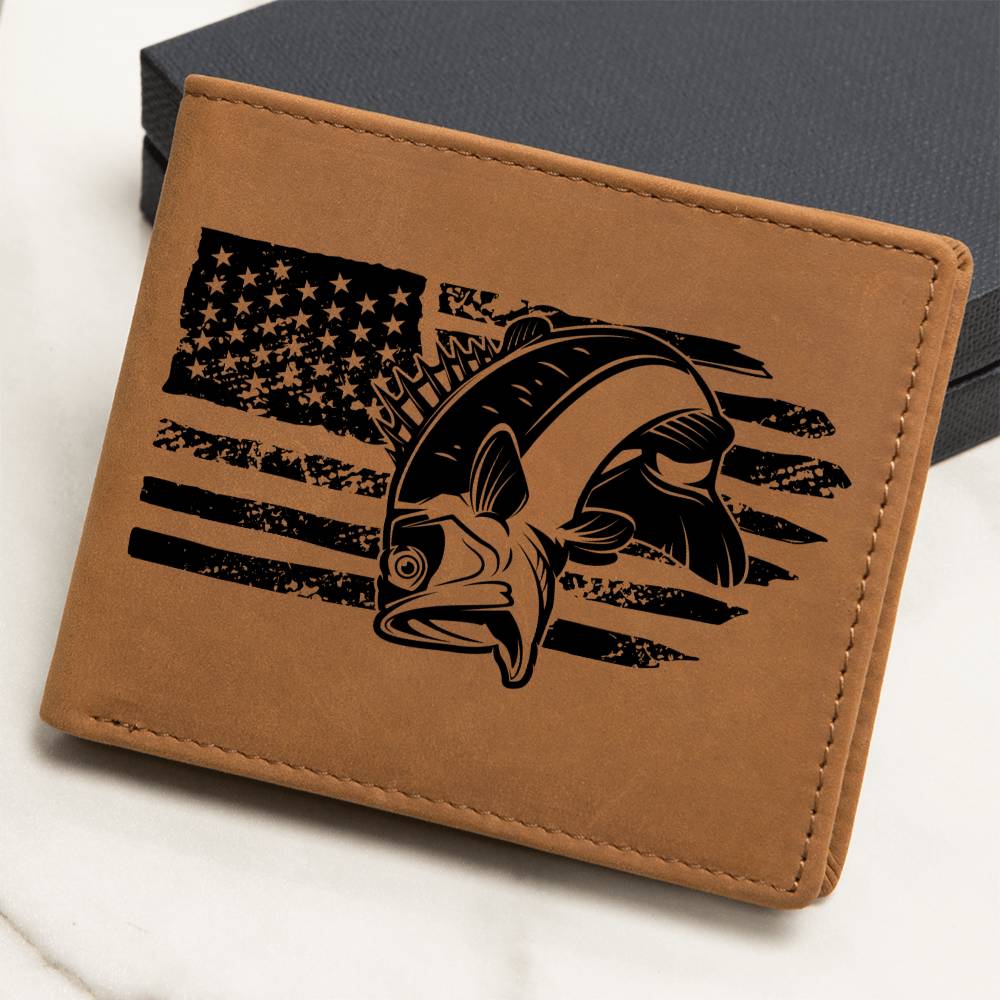 Bass with American Flag Genuine Leathers Mens Wallet, Catch this Fisherman's Gift while you can