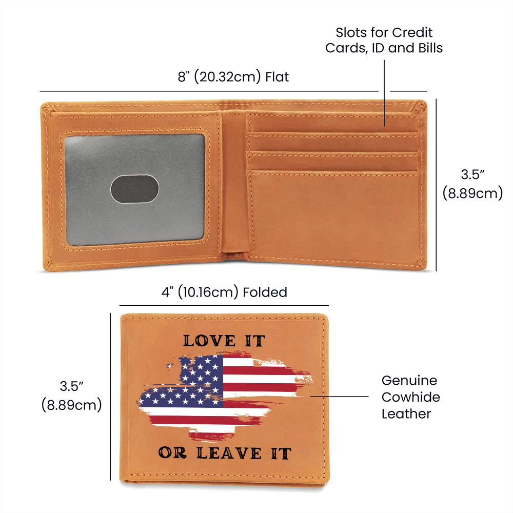 Love it or Leave it - Leather Wallet for Men - Wallet with American Flag Design - Perfect 4th of July Gift, Patriotic Leather Wallet