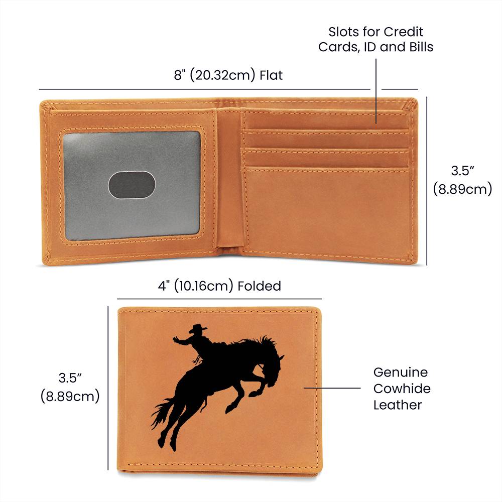 Bronc Riding for Life, 8 Seconds, Genuine Leather Wallet for the Cowboy or Men in your Life