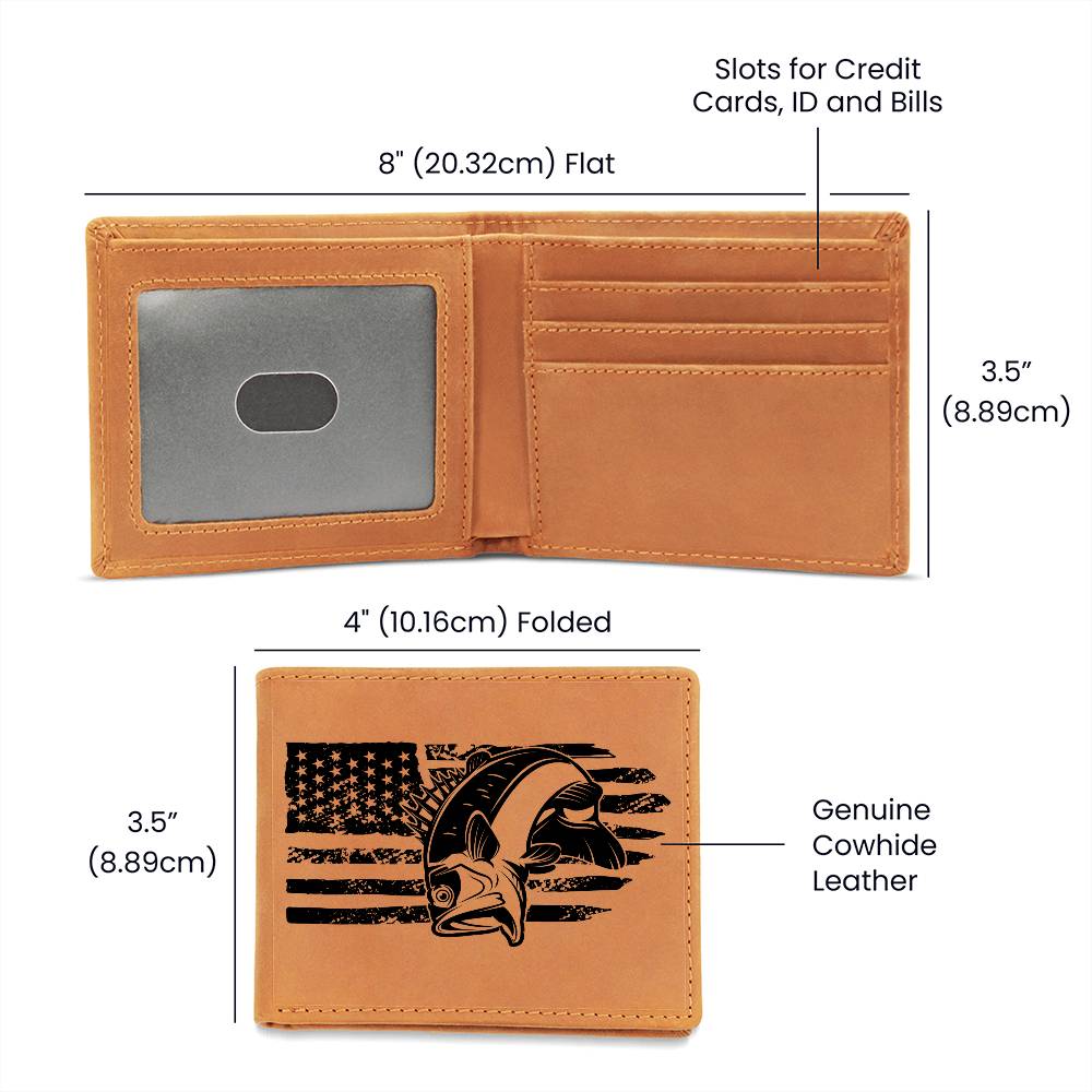 Bass with American Flag Genuine Leathers Mens Wallet, Catch this Fisherman's Gift while you can