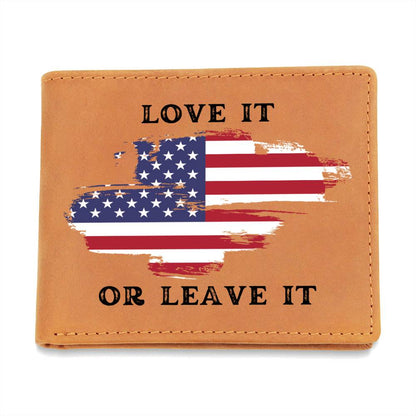 Love it or Leave it - Leather Wallet for Men - Wallet with American Flag Design - Perfect 4th of July Gift, Patriotic Leather Wallet