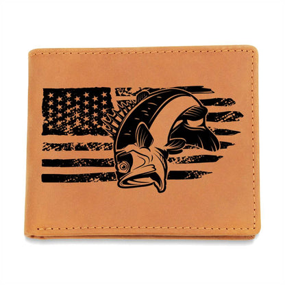 Bass with American Flag Genuine Leathers Mens Wallet, Catch this Fisherman's Gift while you can