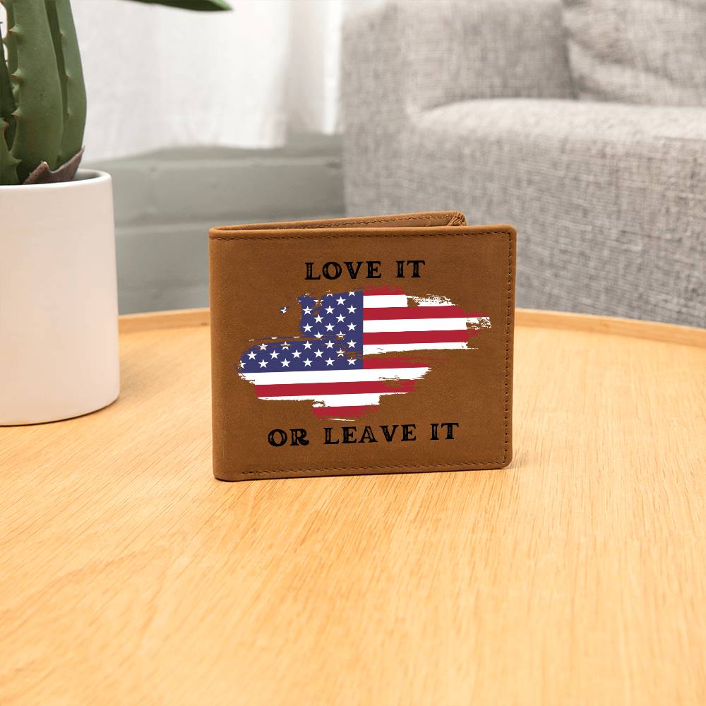 Love it or Leave it - Leather Wallet for Men - Wallet with American Flag Design - Perfect 4th of July Gift, Patriotic Leather Wallet