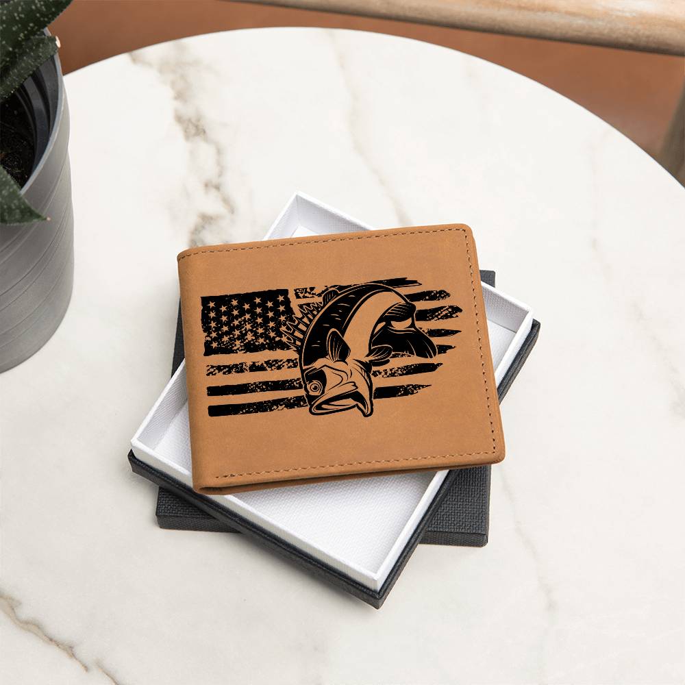 Bass with American Flag Genuine Leathers Mens Wallet, Catch this Fisherman's Gift while you can