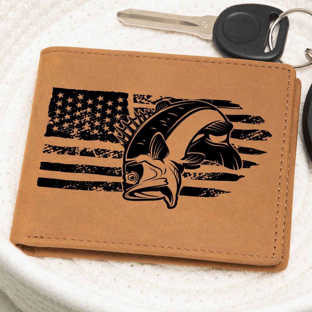 Bass with American Flag Genuine Leathers Mens Wallet, Catch this Fisherman's Gift while you can