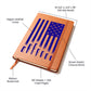 This American flag journal with bullet holes in blue on a vegan leather 100 page, lined journal may just be the best gift ever