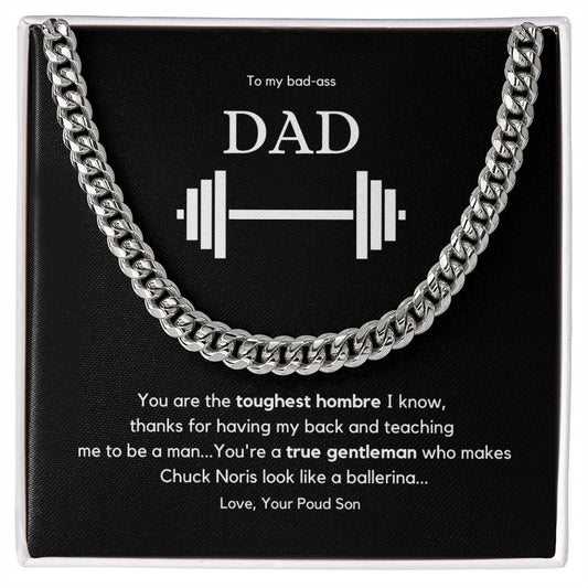 Bad Ass Dad Cuban Necklace Gift from Son to Father this Fathers Day or Birthday