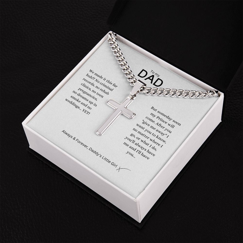 Stainless Steel Cross on Cuban Necklace, engrave the Cross with Personalized Words