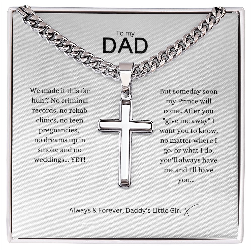 Stainless Steel Cross on Cuban Necklace, engrave the Cross with Personalized Words